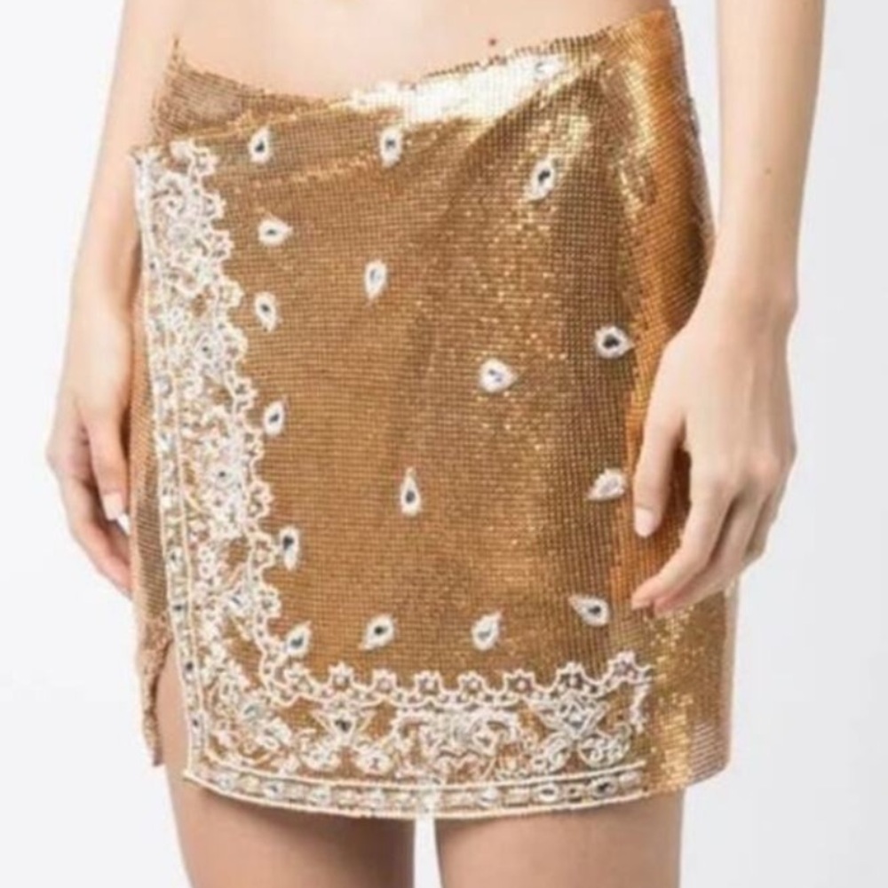 Retrofete Gold Sequin Mini Skirt